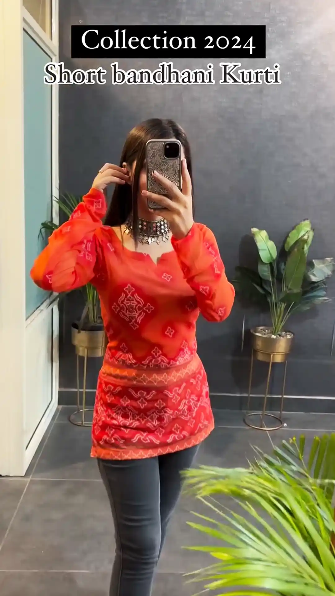 Festive Special Short Rust Orange Bandhani Kurti.png